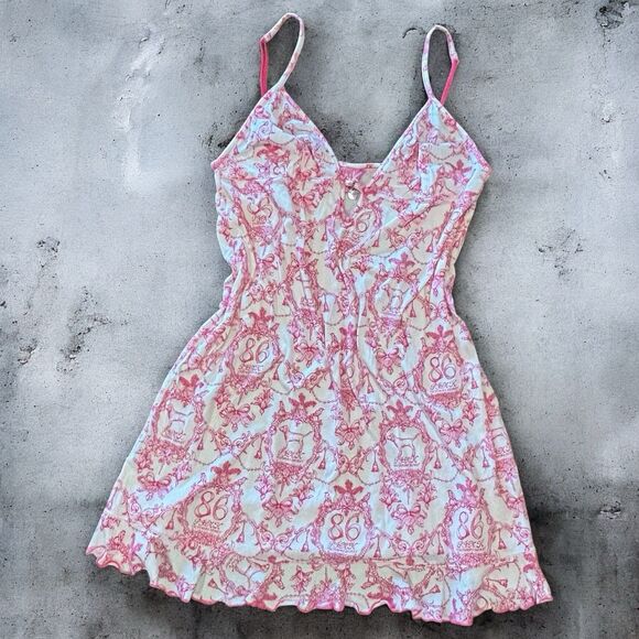 Victoria’s Secret Pink 86 Babydoll Slip Dress L White Pink Toile Y2K Lingerie - Picture 1 of 9